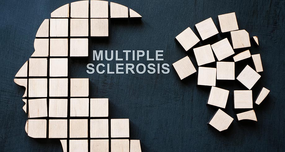 Multiple sclerosis concept. Head is made of cubes and several have fallen off.
